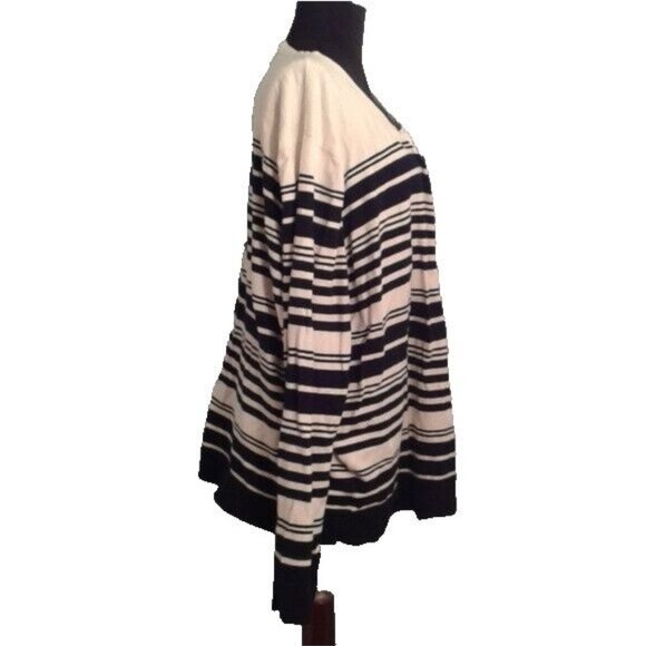 Merona Size 4 4X Womens Cardigan Sweater Striped Black White Cotton Blend - Picture 5 of 8